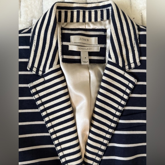 J.Crew Women’s Schoolboy Blazer Sz 4 Navy White Stripe Linen Cotton Jacket - Picture 6 of 8